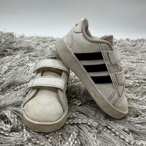Adidas Grand Court Sneakers White Black Strap Casual Shoes Kids Size 5K‎